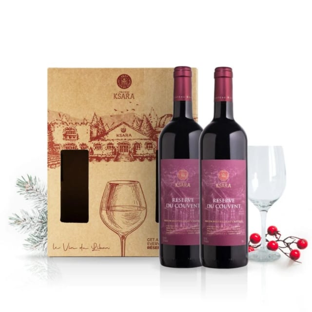 chateau ksara coffret 2 reserve  75cl + wine glass