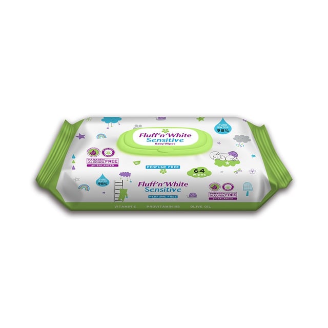 Fluffn White Sensitive Babt Wipes (64 wipes)