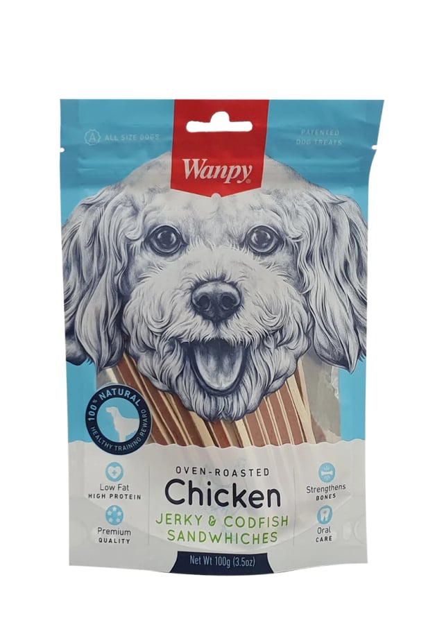 Wanpy Dog Chicken Jerky&Codfish Sandwishes 100g